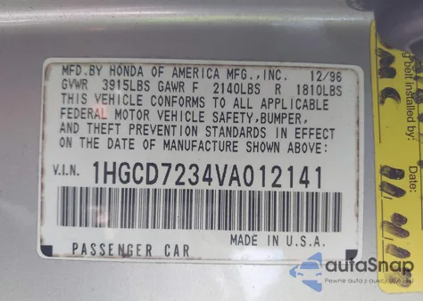 1997 Honda Accord Lx z USA, uszkodzony, nr VIN 1HGCD7234VA012141